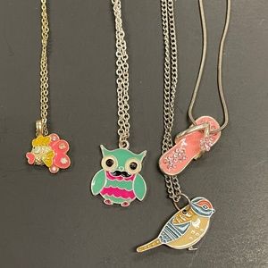 4 Vintage Painted Enamel BraceletsOwl Bird Sandal Fish Necklaces